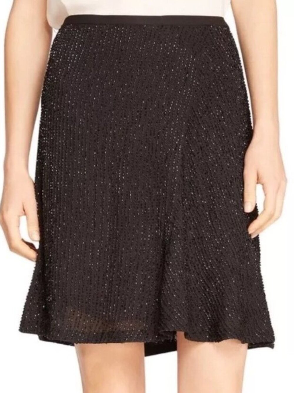 NWT, $425, HALSTON HERITAGE Black Beaded Skirt - 6